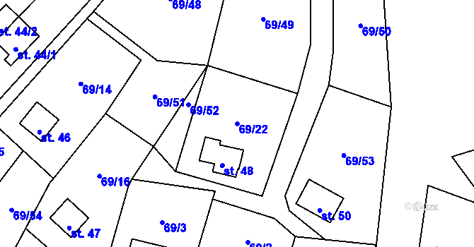 Parcela st. 69/22 v KÚ Podhoří u Chebu, Katastrální mapa
