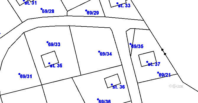 Parcela st. 69/34 v KÚ Podhoří u Chebu, Katastrální mapa