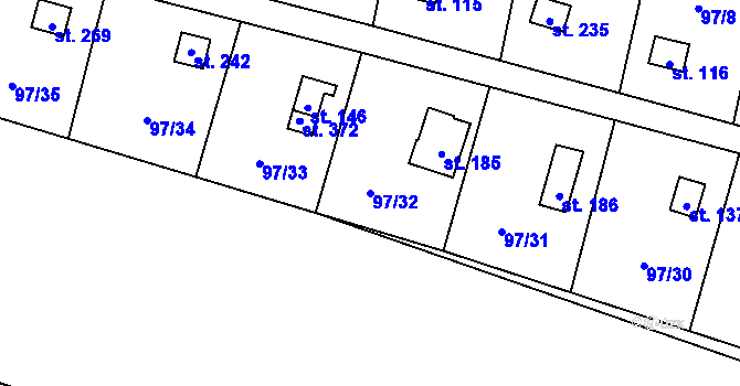 Parcela st. 97/32 v KÚ Podhoří u Chebu, Katastrální mapa