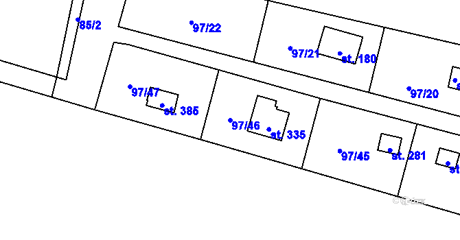 Parcela st. 97/46 v KÚ Podhoří u Chebu, Katastrální mapa