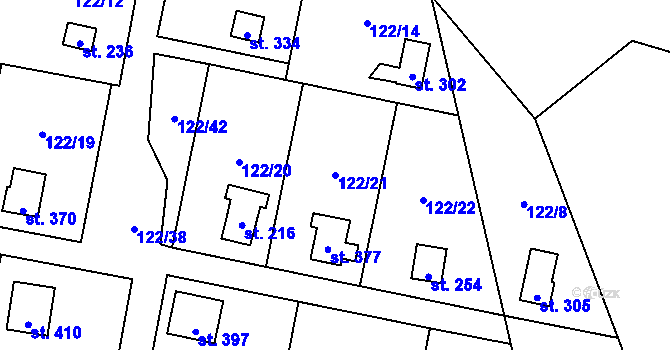 Parcela st. 122/21 v KÚ Podhoří u Chebu, Katastrální mapa