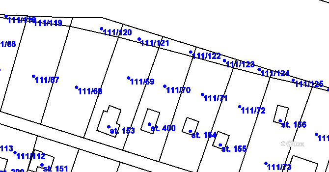 Parcela st. 111/70 v KÚ Podhoří u Chebu, Katastrální mapa
