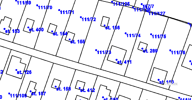 Parcela st. 111/73 v KÚ Podhoří u Chebu, Katastrální mapa