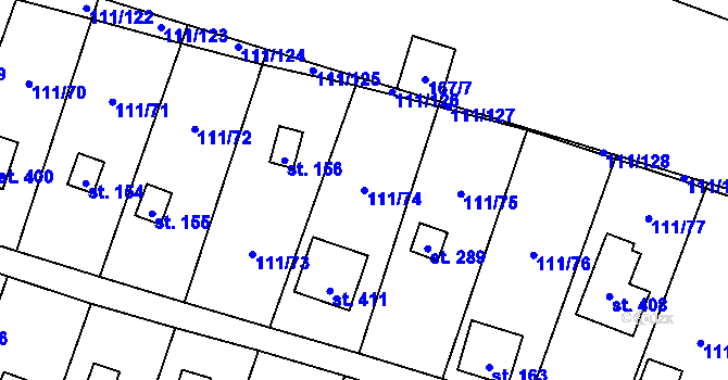 Parcela st. 111/74 v KÚ Podhoří u Chebu, Katastrální mapa