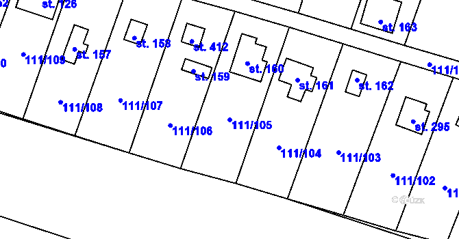 Parcela st. 111/105 v KÚ Podhoří u Chebu, Katastrální mapa