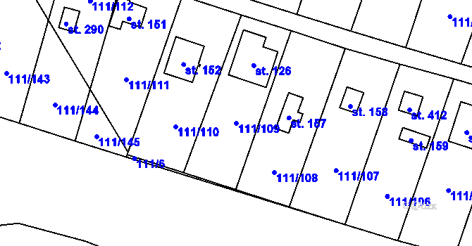 Parcela st. 111/109 v KÚ Podhoří u Chebu, Katastrální mapa