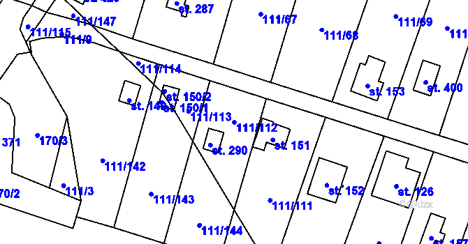 Parcela st. 111/112 v KÚ Podhoří u Chebu, Katastrální mapa