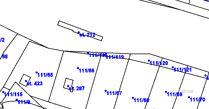 Parcela st. 111/119 v KÚ Podhoří u Chebu, Katastrální mapa