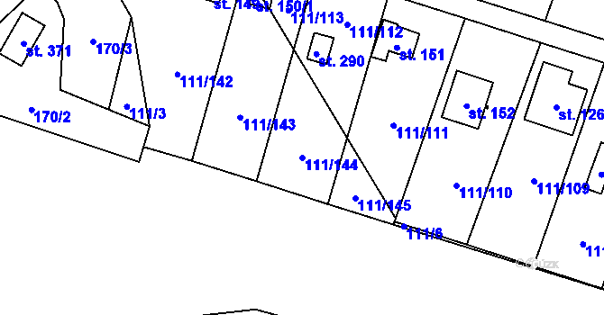 Parcela st. 111/144 v KÚ Podhoří u Chebu, Katastrální mapa