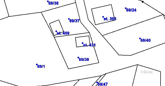 Parcela st. 421 v KÚ Podhoří u Chebu, Katastrální mapa