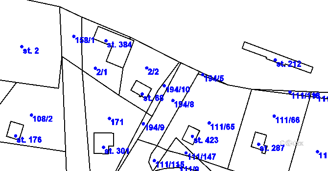 Parcela st. 194/10 v KÚ Podhoří u Chebu, Katastrální mapa