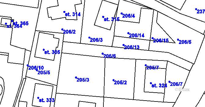 Parcela st. 206/6 v KÚ Skalka u Chebu, Katastrální mapa