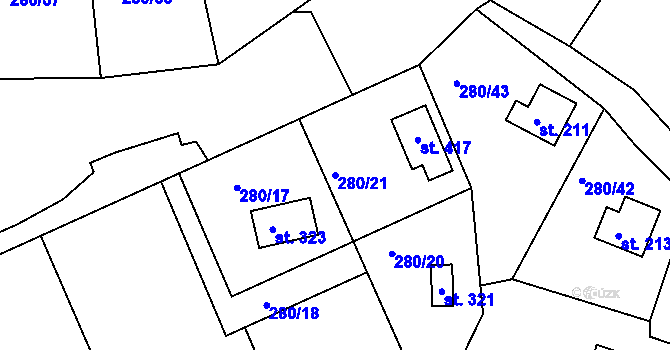 Parcela st. 280/21 v KÚ Skalka u Chebu, Katastrální mapa