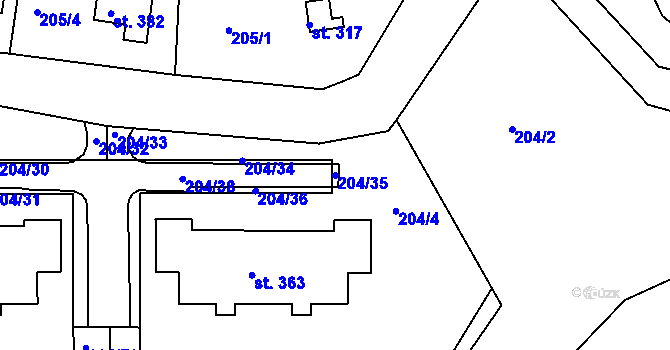 Parcela st. 204/35 v KÚ Skalka u Chebu, Katastrální mapa