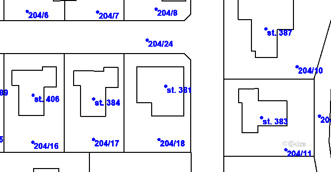 Parcela st. 381 v KÚ Skalka u Chebu, Katastrální mapa