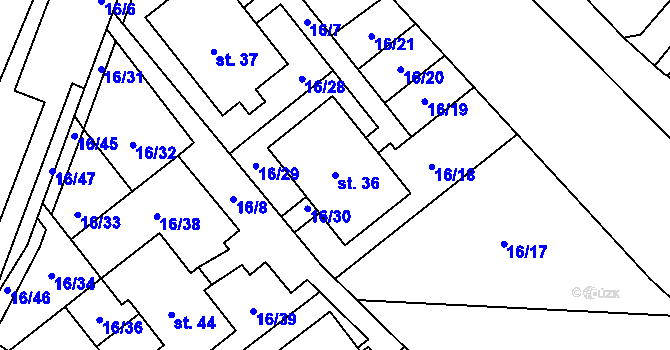 Parcela st. 36 v KÚ Střížov u Chebu, Katastrální mapa