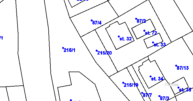 Parcela st. 215/20 v KÚ Střížov u Chebu, Katastrální mapa