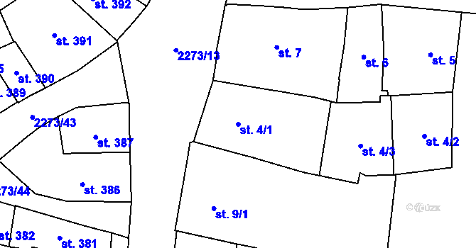 Parcela st. 4/1 v KÚ Cheb, Katastrální mapa