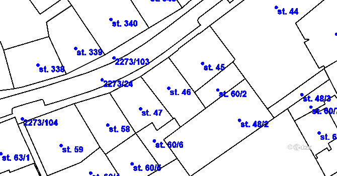 Parcela st. 46 v KÚ Cheb, Katastrální mapa