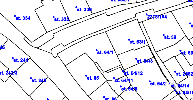 Parcela st. 64/1 v KÚ Cheb, Katastrální mapa