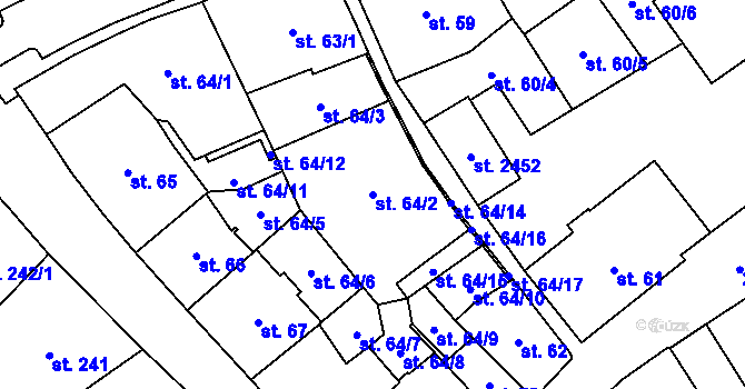 Parcela st. 64/2 v KÚ Cheb, Katastrální mapa