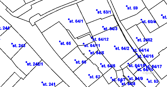 Parcela st. 64/11 v KÚ Cheb, Katastrální mapa