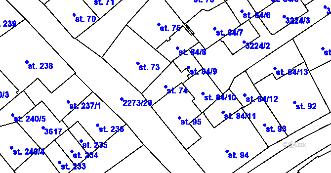 Parcela st. 74 v KÚ Cheb, Katastrální mapa