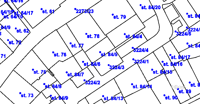 Parcela st. 84/5 v KÚ Cheb, Katastrální mapa