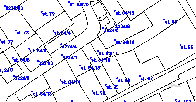 Parcela st. 84/17 v KÚ Cheb, Katastrální mapa