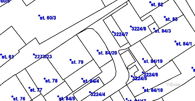 Parcela st. 84/20 v KÚ Cheb, Katastrální mapa