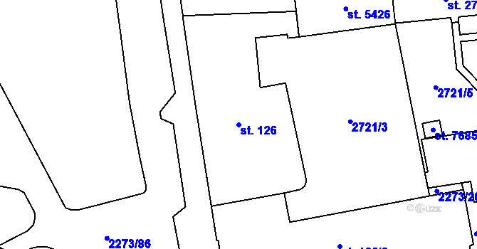 Parcela st. 126 v KÚ Cheb, Katastrální mapa