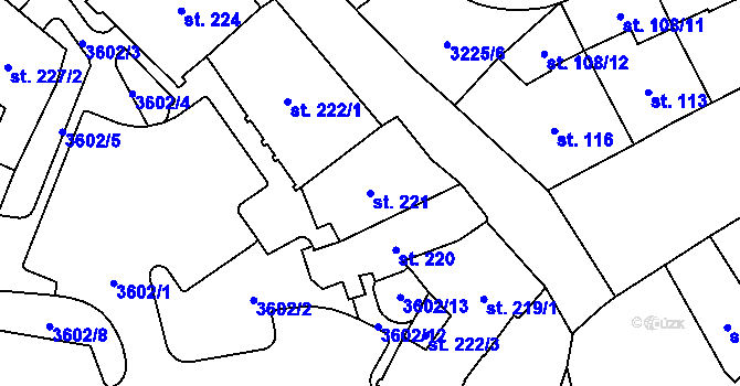 Parcela st. 221 v KÚ Cheb, Katastrální mapa