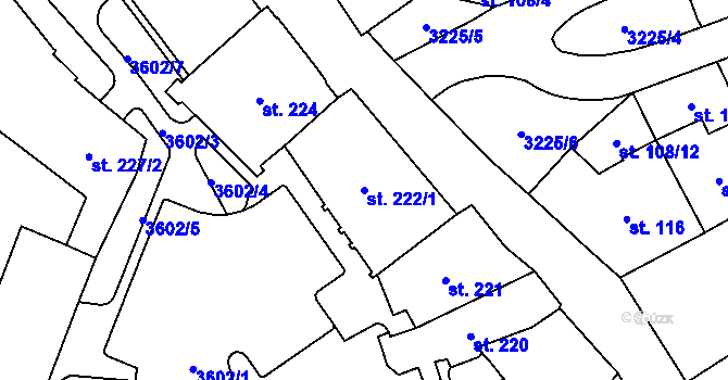 Parcela st. 222/1 v KÚ Cheb, Katastrální mapa
