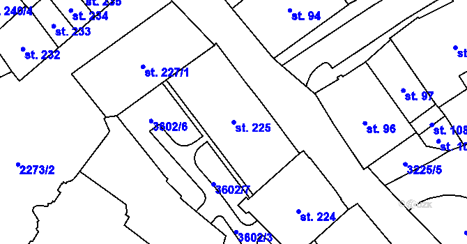 Parcela st. 225 v KÚ Cheb, Katastrální mapa