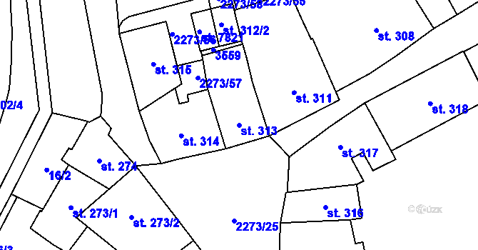 Parcela st. 313 v KÚ Cheb, Katastrální mapa