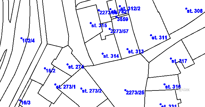 Parcela st. 314 v KÚ Cheb, Katastrální mapa