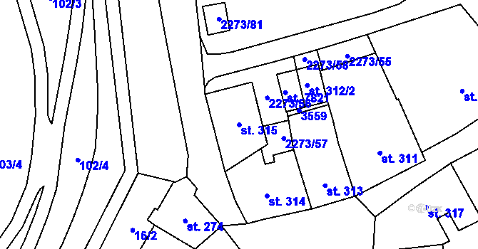 Parcela st. 315 v KÚ Cheb, Katastrální mapa