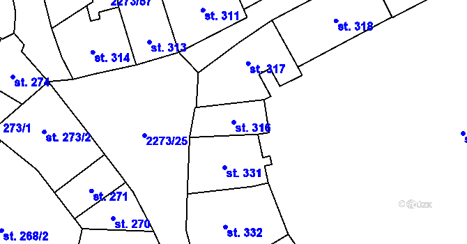Parcela st. 316 v KÚ Cheb, Katastrální mapa
