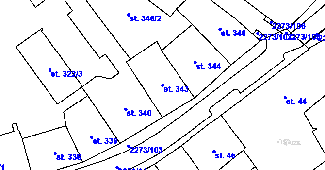 Parcela st. 343 v KÚ Cheb, Katastrální mapa