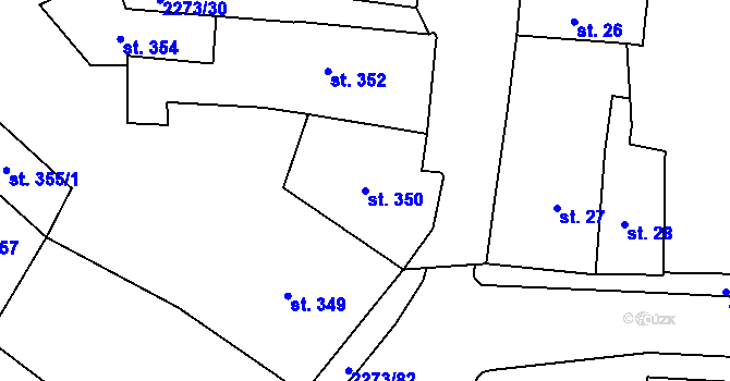 Parcela st. 350 v KÚ Cheb, Katastrální mapa