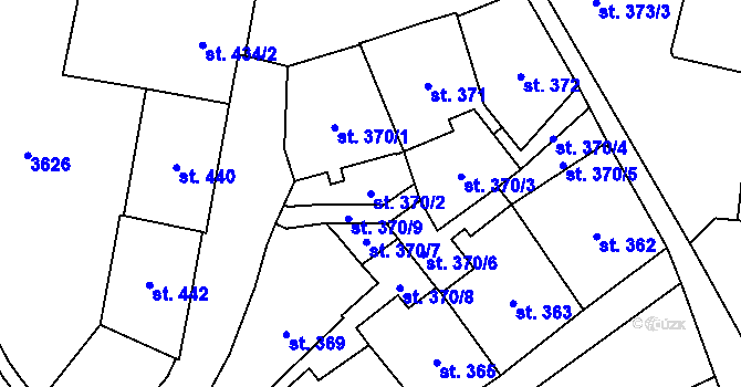 Parcela st. 370/2 v KÚ Cheb, Katastrální mapa