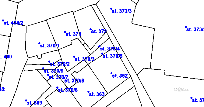 Parcela st. 370/5 v KÚ Cheb, Katastrální mapa