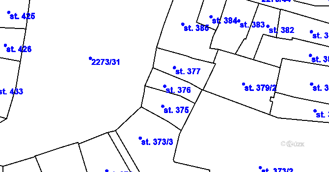 Parcela st. 376 v KÚ Cheb, Katastrální mapa