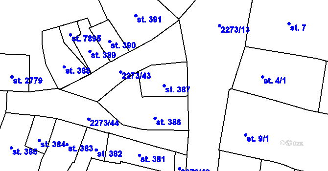 Parcela st. 387 v KÚ Cheb, Katastrální mapa