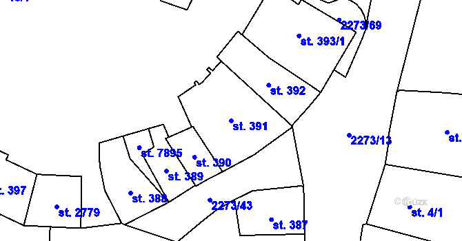 Parcela st. 391 v KÚ Cheb, Katastrální mapa