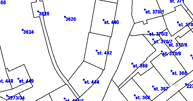 Parcela st. 442 v KÚ Cheb, Katastrální mapa