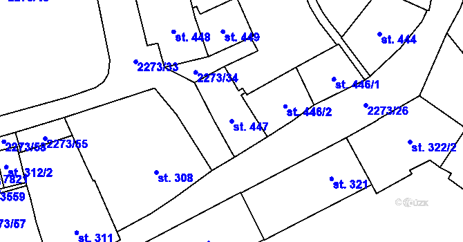 Parcela st. 447 v KÚ Cheb, Katastrální mapa