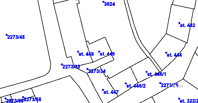 Parcela st. 449 v KÚ Cheb, Katastrální mapa
