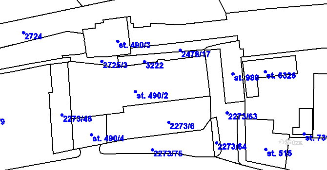 Parcela st. 490/2 v KÚ Cheb, Katastrální mapa