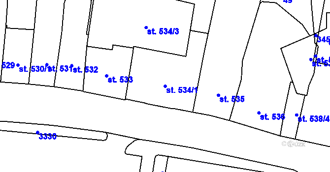 Parcela st. 534/1 v KÚ Cheb, Katastrální mapa